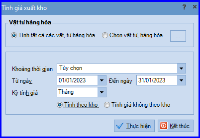 Cách tính giá xuất kho trên Misa 1