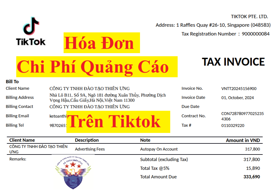 Mẫu hóa đơn quảng cáo trên Tiktok Mẫu hóa đơn quảng cáo trên Tiktok